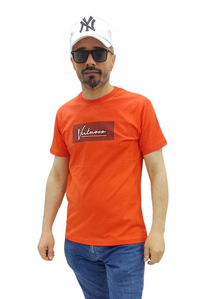Erkek Bisiklet Yaka Silim Fit Yazı Kabartmalı %100 Pamuk T-Shirt