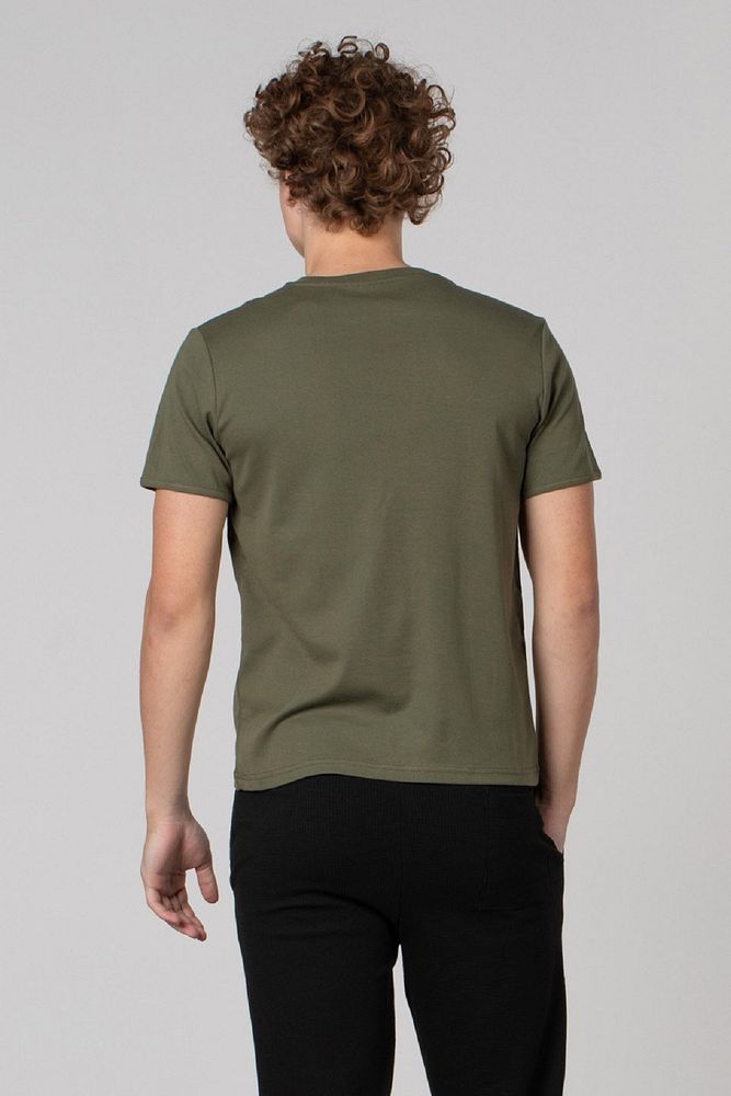 Erkek S V Yaka Detaylı %100 Pamuk Ribana Dokuma T-Shirt