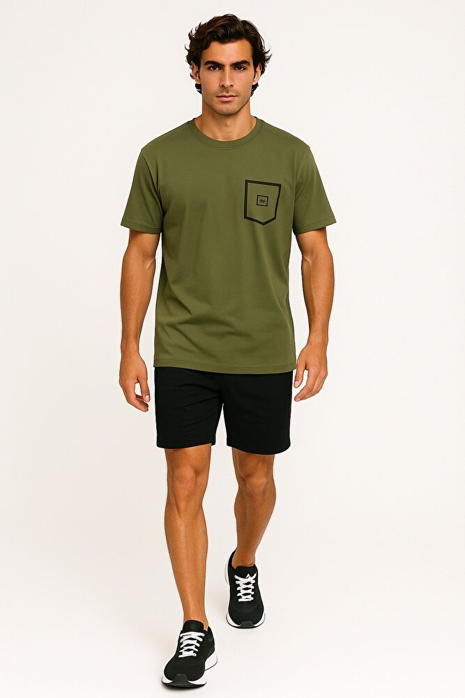 Bisiklet Yaka Gögüs Baskı Detaylı Dar Kalıp %100 Pamuklu Esnek Süprem T-Shirt