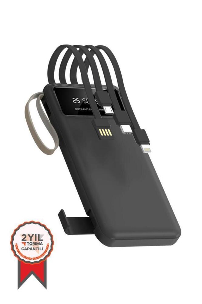 Powerbank Dijital Göstergeli Kablolu 4 Çıkışlı 10.000 Mah Taşınabilir Şarj Aleti TRM1011 Siyah ürün fotoğrafı