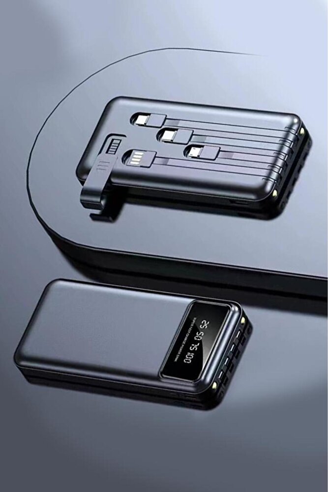 Powerbank Dijital Göstergeli Kablolu 4 Çıkışlı 10.000 Mah Taşınabilir Şarj Aleti TRM1011 Siyah ürün fotoğrafı