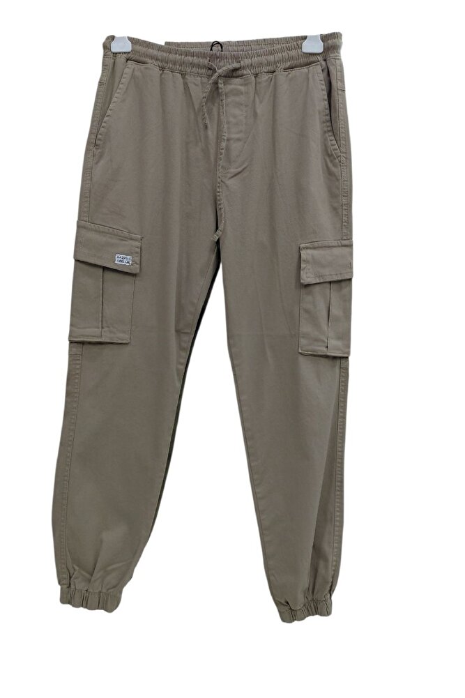 Erkek Beli ve Paçası Lastikli Kargo Cep Esnek Likralı Keten Gabardin Pantolon