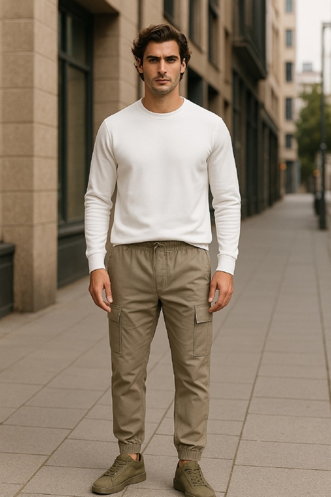 Erkek Beli ve Paçası Lastikli Kargo Cep Esnek Likralı Keten Gabardin Pantolon