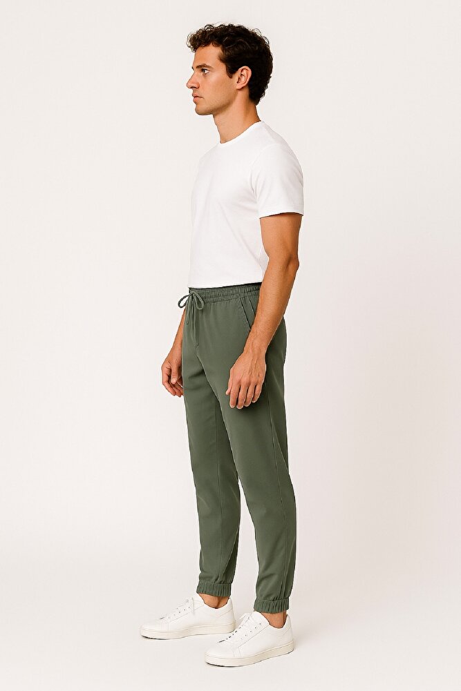 Erkek Beli Paçası Lastikli Cepli Rahat Kalıp Over Jogger Likralı Esnek Keten Gabardin Pantolon