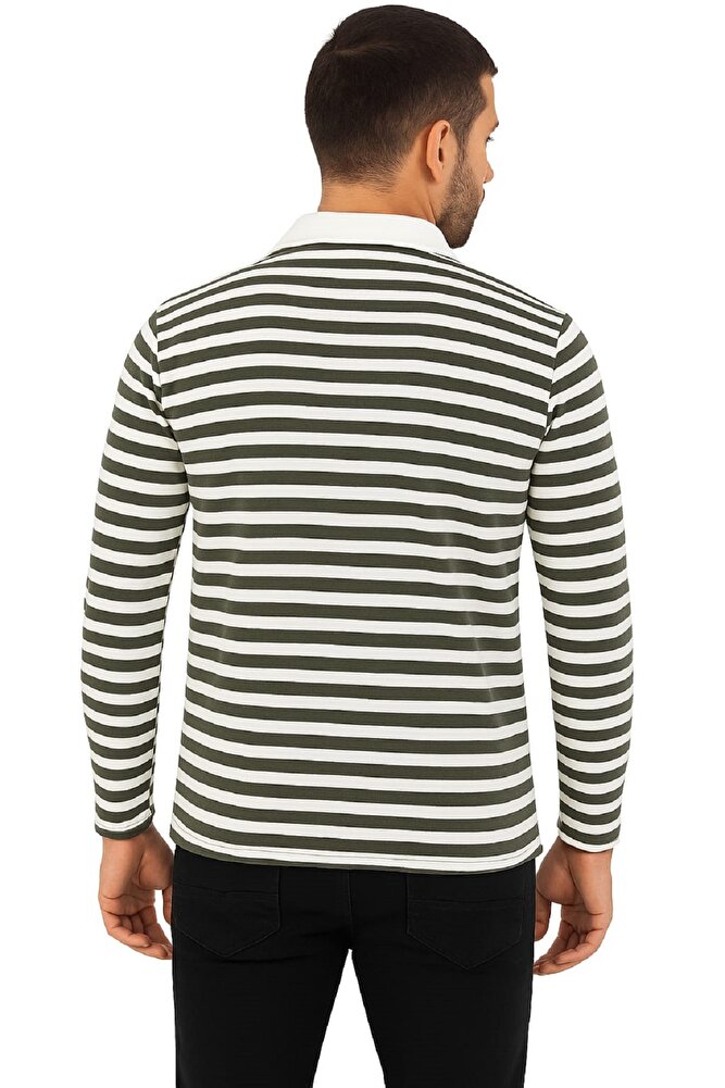 Erkek Çizgili Apaş Yaka Triko Kazak