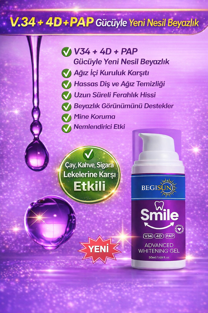 Begisun Smile Mor Ton Diş Bakım Jeli 50 ml – V34 & 4D Destekli