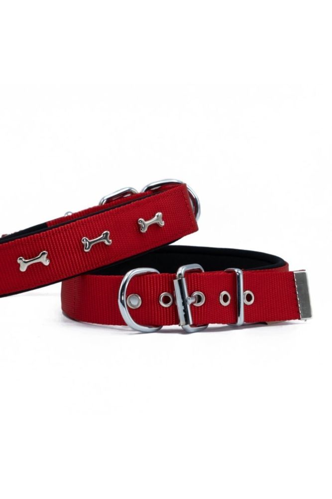 Comfort Metal Kemik Işlemeli Köpek Boyun Tasması M 3x42-50cm Kırmızı