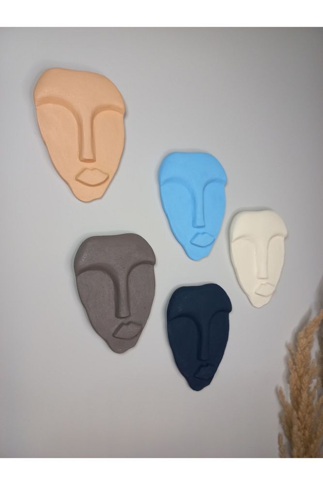 El Yapımı Minimalist Tasarım Duvar Dekorasyon Maskları (MASKELERİ) 5'li Set