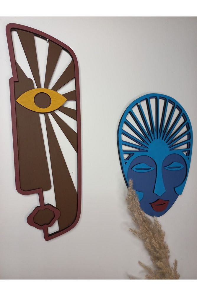 Ahşap Boyama Afrika Mask 2'li Duvar Süsü