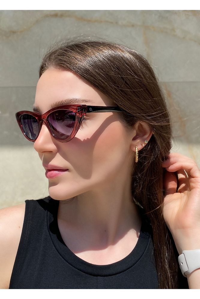 Şeffaf Bordo Polarize Cat Eye Kadın Güneş Gözlüğü 965 Col.1506