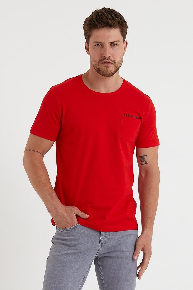 Rodi Jeans Erkek Bisiklet Yaka Cep Detaylı Gentleman Baskılı Pamuk T-Shirt