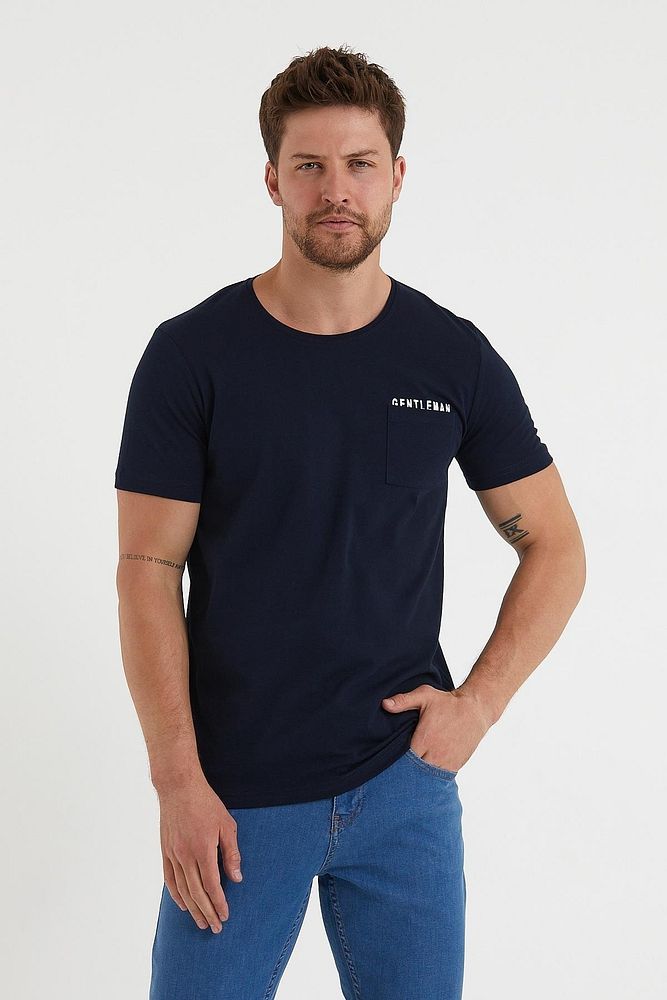 Rodi Jeans Erkek Bisiklet Yaka Cep Detaylı Gentleman Baskılı Pamuk T-Shirt