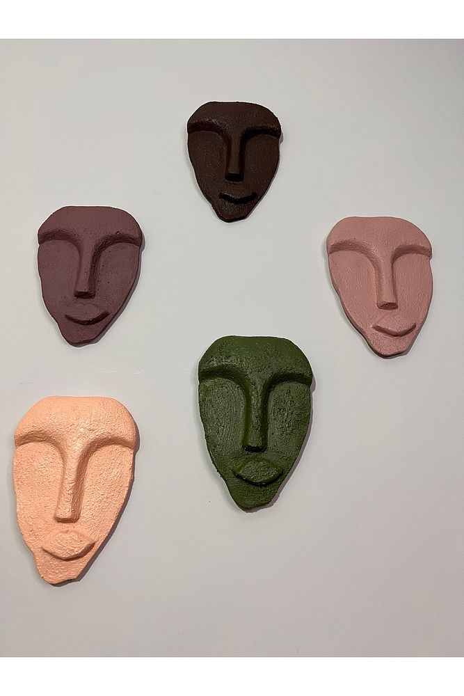 Özel Tasarım Dekoratif Duvar Maskeleri 5'li Set, Ev Dekoru, Kahverengi Dekor
