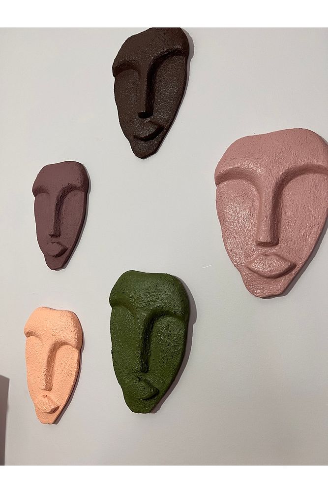 Özel Tasarım Dekoratif Duvar Maskeleri 5'li Set, Ev Dekoru, Kahverengi Dekor