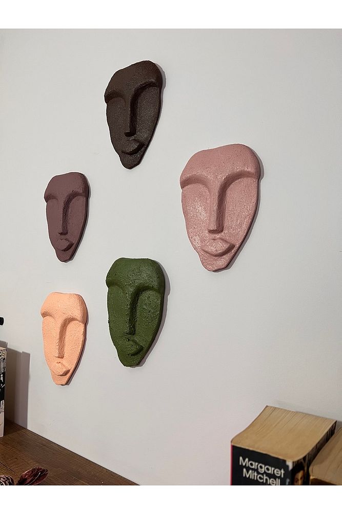 Özel Tasarım Dekoratif Duvar Maskeleri 5'li Set, Ev Dekoru, Kahverengi Dekor
