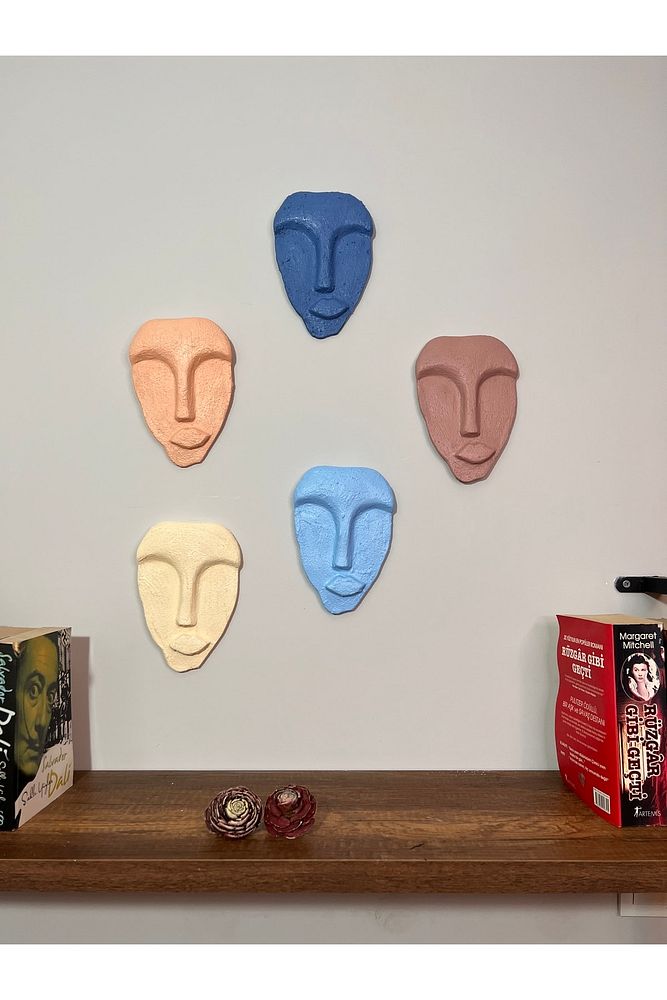 El Yapımı Minimalist Tasarım Dekoratif Duvar Maskları (MASKELERİ) 5'li Set