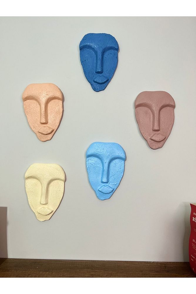 El Yapımı Minimalist Tasarım Dekoratif Duvar Maskları (MASKELERİ) 5'li Set