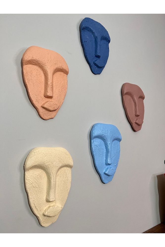 El Yapımı Minimalist Tasarım Dekoratif Duvar Maskları (MASKELERİ) 5'li Set