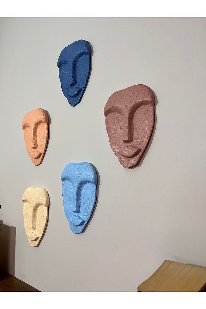 El Yapımı Minimalist Tasarım Dekoratif Duvar Maskları (MASKELERİ) 5'li Set