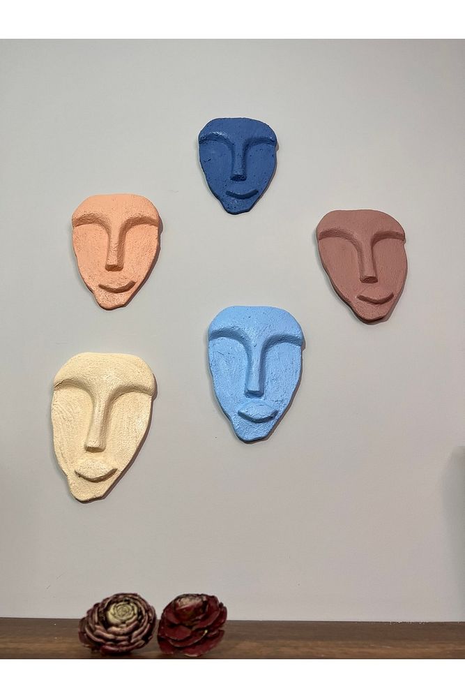 El Yapımı Minimalist Tasarım Dekoratif Duvar Maskları (MASKELERİ) 5'li Set