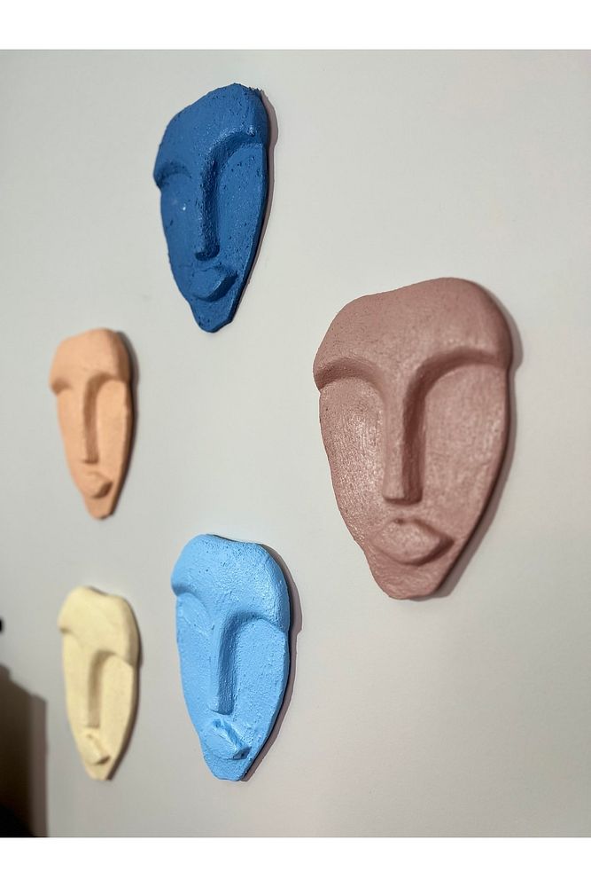 El Yapımı Minimalist Tasarım Dekoratif Duvar Maskları (MASKELERİ) 5'li Set