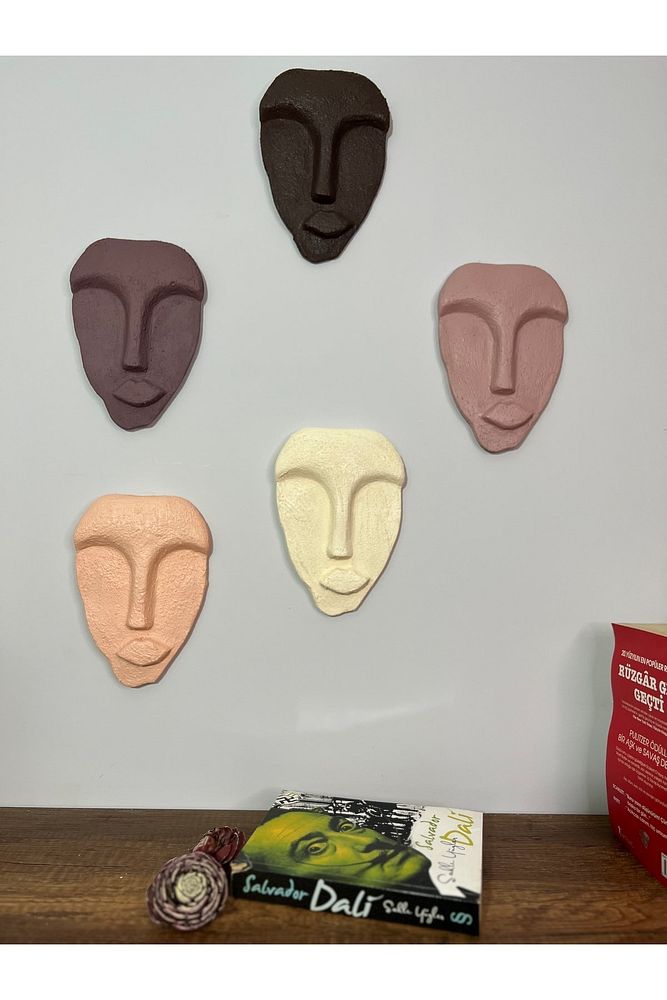 El Yapımı Tasarım Duvar Dekorasyon Maskeleri 5'li Set, Kahverengi Dekor