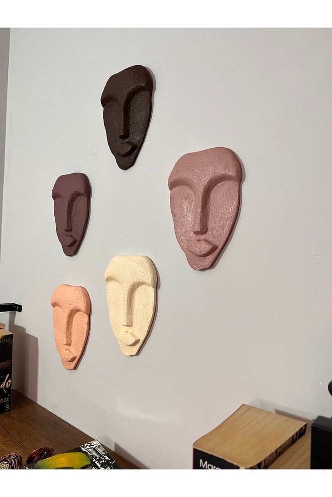 El Yapımı Tasarım Duvar Dekorasyon Maskeleri 5'li Set, Kahverengi Dekor