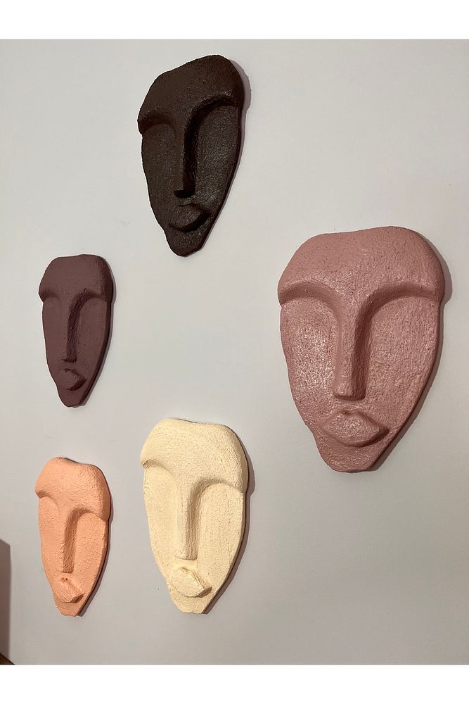 El Yapımı Tasarım Duvar Dekorasyon Maskeleri 5'li Set, Kahverengi Dekor