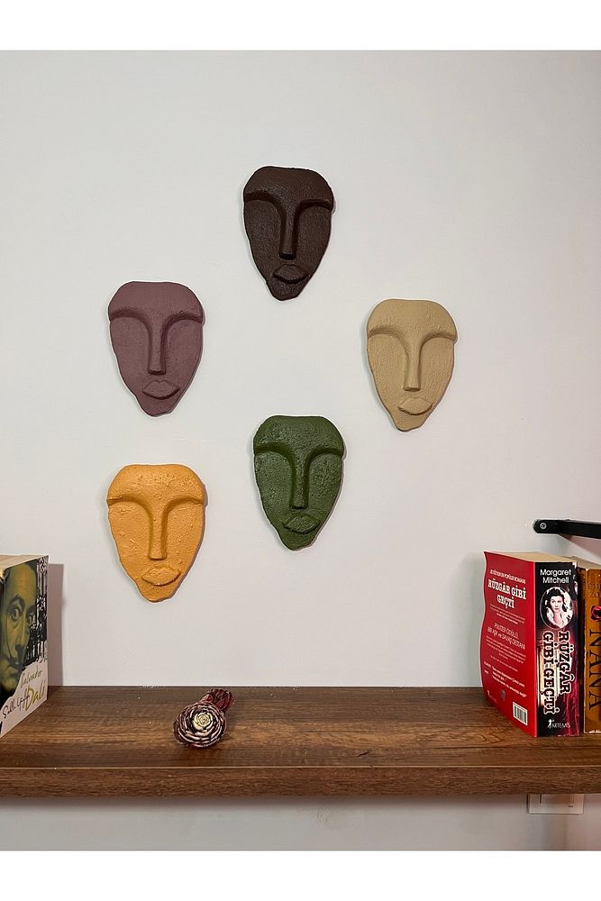 El Yapımı Minimalist Tasarım Duvar Dekorasyon Maskları (maskeleri) 5'li Set
