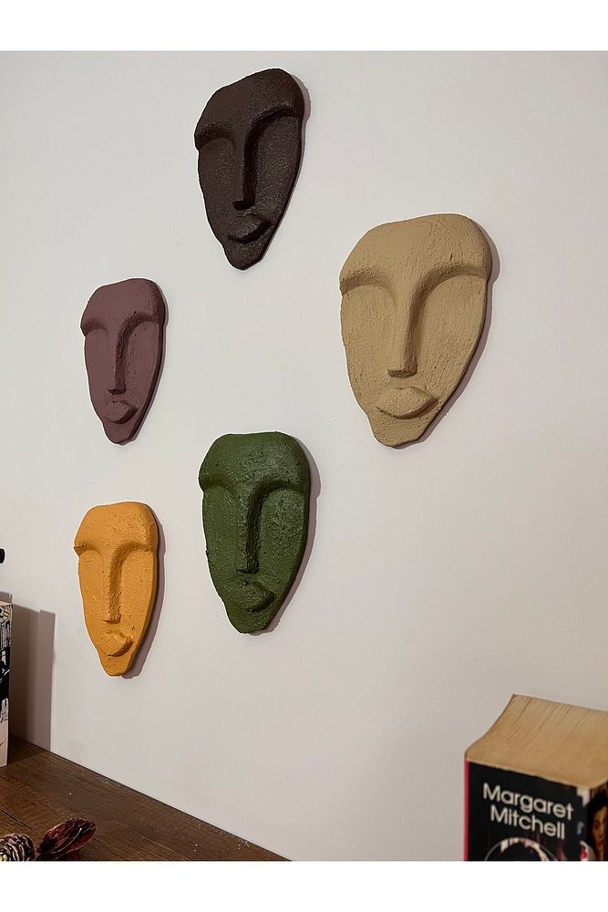 El Yapımı Minimalist Tasarım Duvar Dekorasyon Maskları (maskeleri) 5'li Set