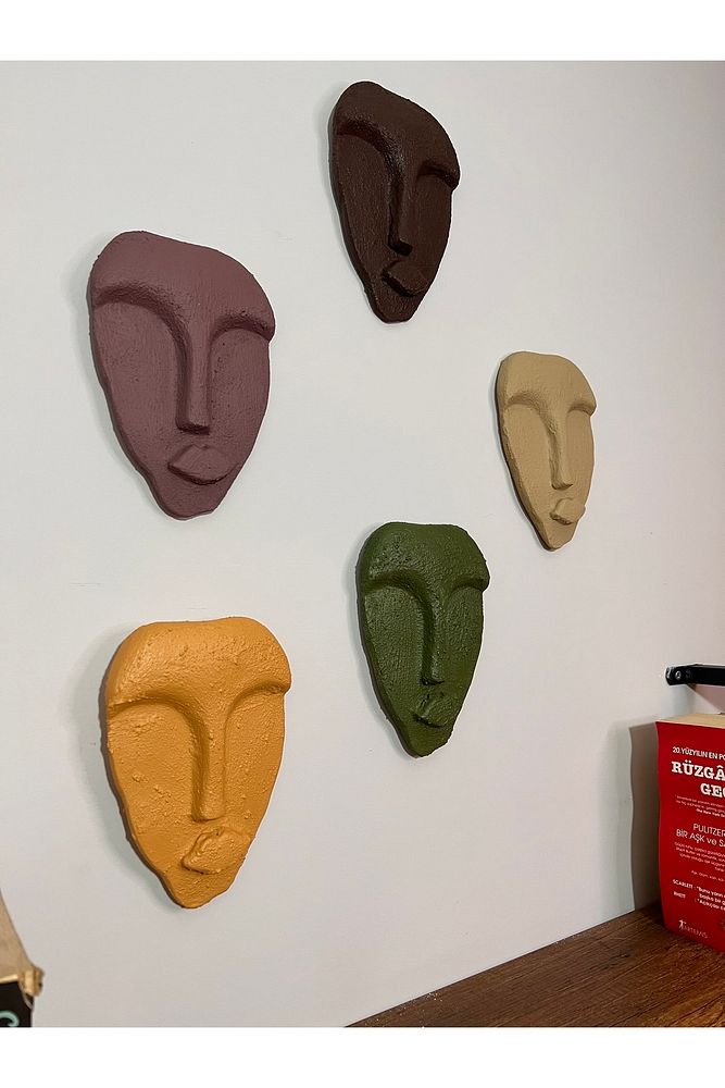 El Yapımı Minimalist Tasarım Duvar Dekorasyon Maskları (maskeleri) 5'li Set
