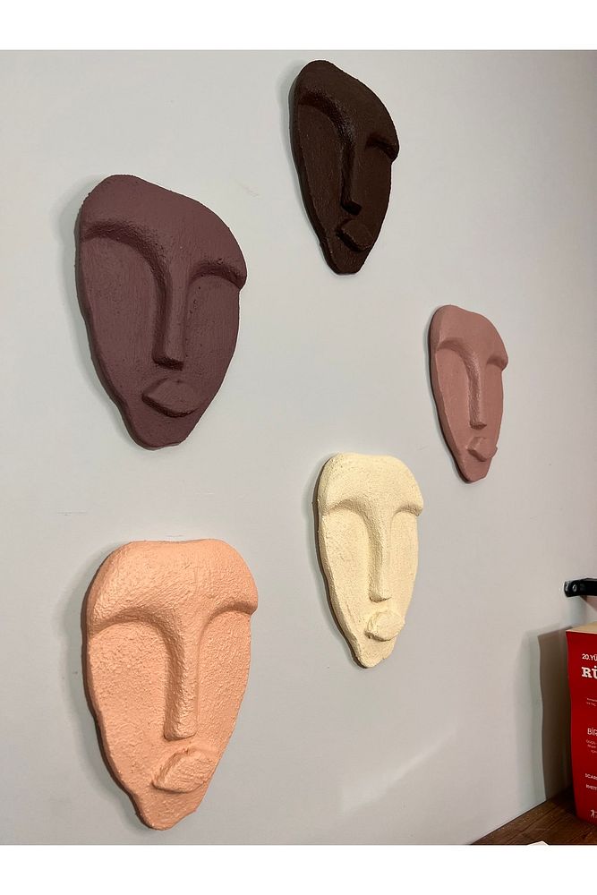 El Yapımı Tasarım Duvar Dekorasyon Maskeleri 5'li Set, Kahverengi Dekor