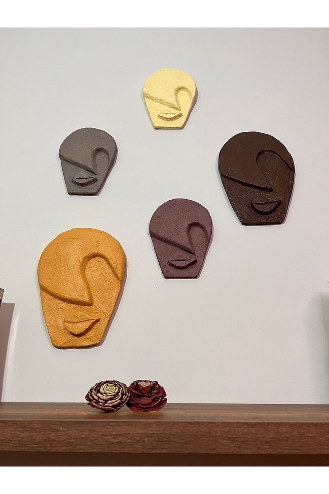 Soyut Tasarım El Yapımı Özel Pigment Boyalı Salon Oturma Odası Mutfak Duvar Dekoru Taş Mask 5'li Set