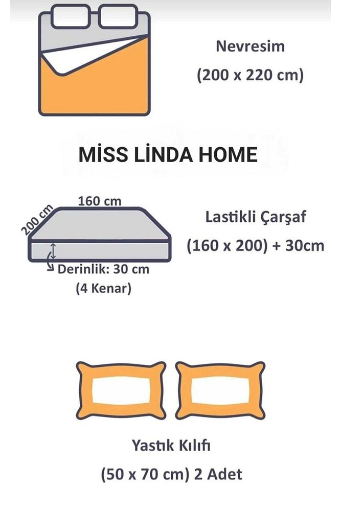 NÇ1918 Miss Linda Home Pamuklu Çift Taraflı Çift Kişilik Nevresim Takımı