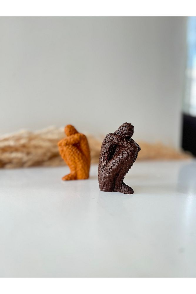 Minimalist Soyut Insan Kahverengi Mozaik Düşünür 2'li Heykel Biblo, Ev Dekorasyonu, Kitaplık Süsleme