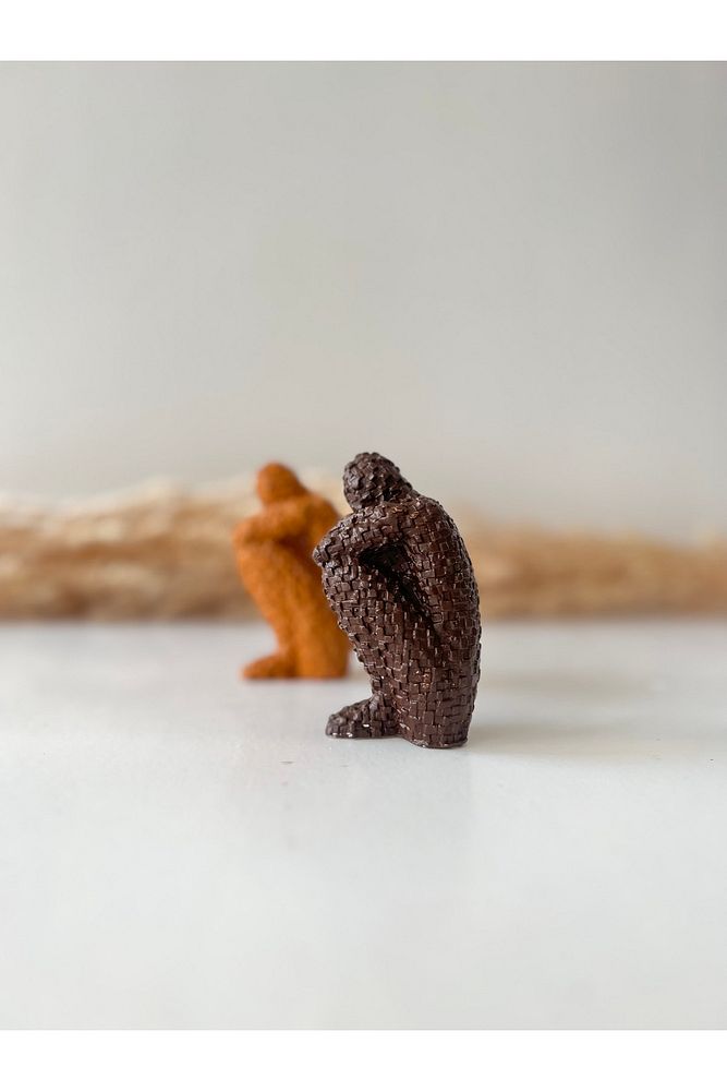 Minimalist Soyut Insan Kahverengi Mozaik Düşünür 2'li Heykel Biblo, Ev Dekorasyonu, Kitaplık Süsleme