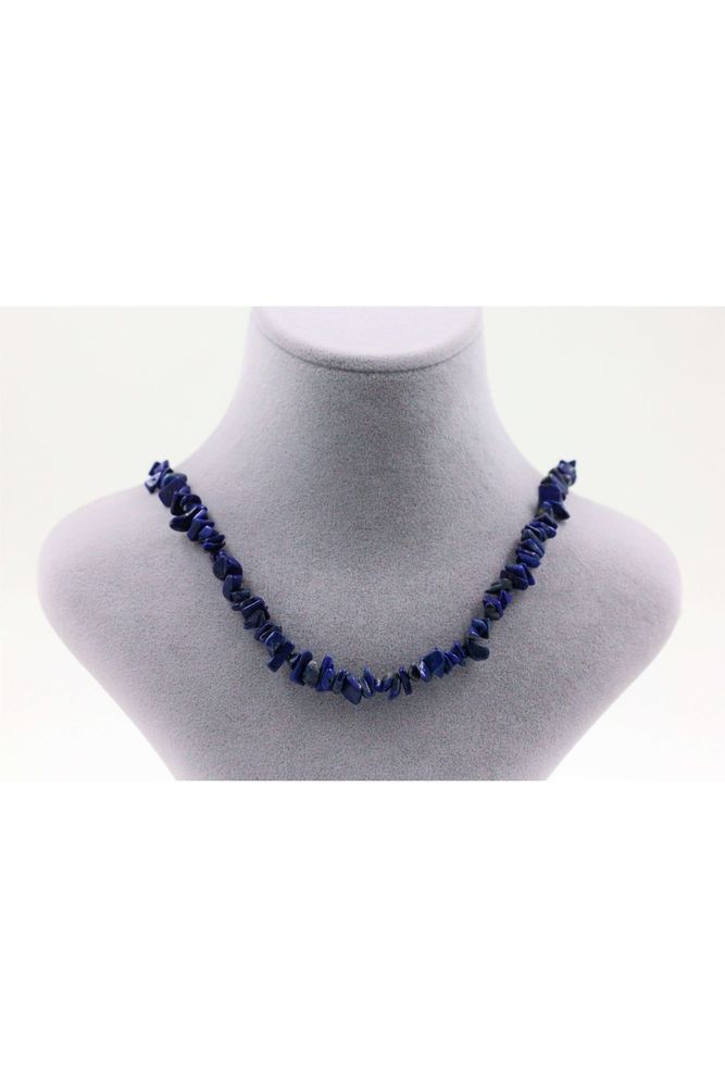 Lapis Lazuli Taşı Şekilsiz Kırık Taş Doğal Taş Kolye 45 Cm (ZİNCİR UZATMALI)