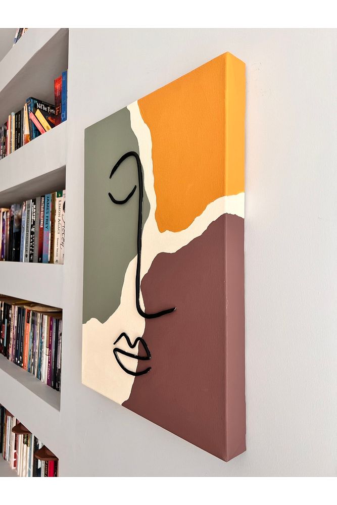 Minimal Yüz – 3D Kabartmalı El Yapımı Modern Akrilik Tablo (35x50 cm)