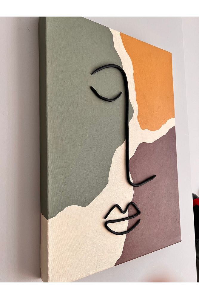 Minimal Yüz – 3D Kabartmalı El Yapımı Modern Akrilik Tablo (35x50 cm)