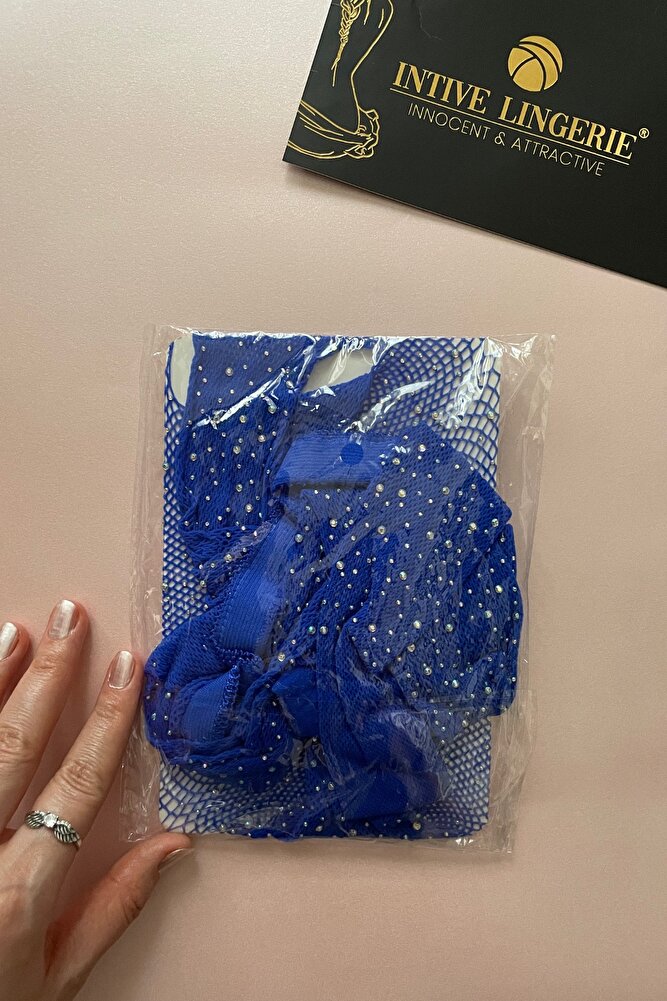 Intive Lingerie Jenna Kadın Jartiyerli Ağı Açık Taşlı File Çorap (Intive Special)