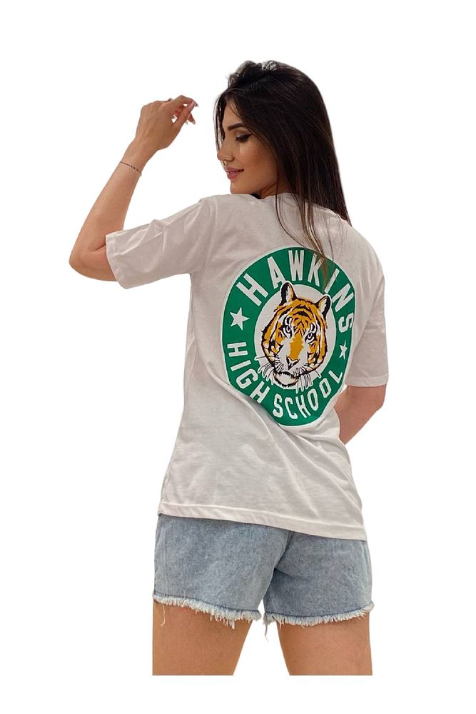 Bay Beyaz Ön Ve Arka Arslan Baskılı T-shirt