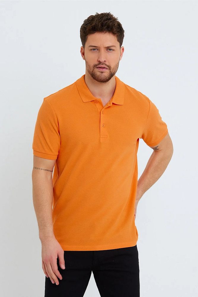 Erkek Siyah Basic Ribana Kol %100 Pamuk Polo Yaka T-shirt