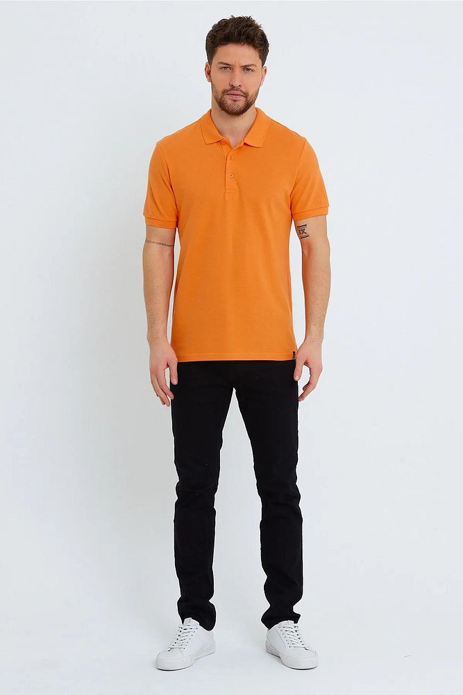 Erkek Siyah Basic Ribana Kol %100 Pamuk Polo Yaka T-shirt