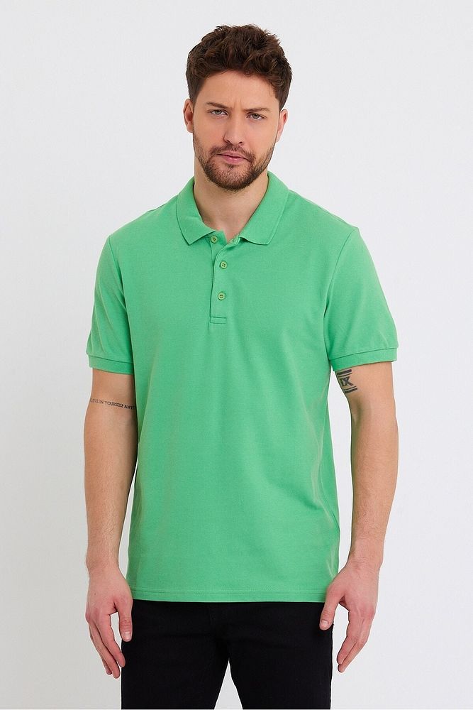 Erkek Siyah Basic Ribana Kol %100 Pamuk Polo Yaka T-shirt