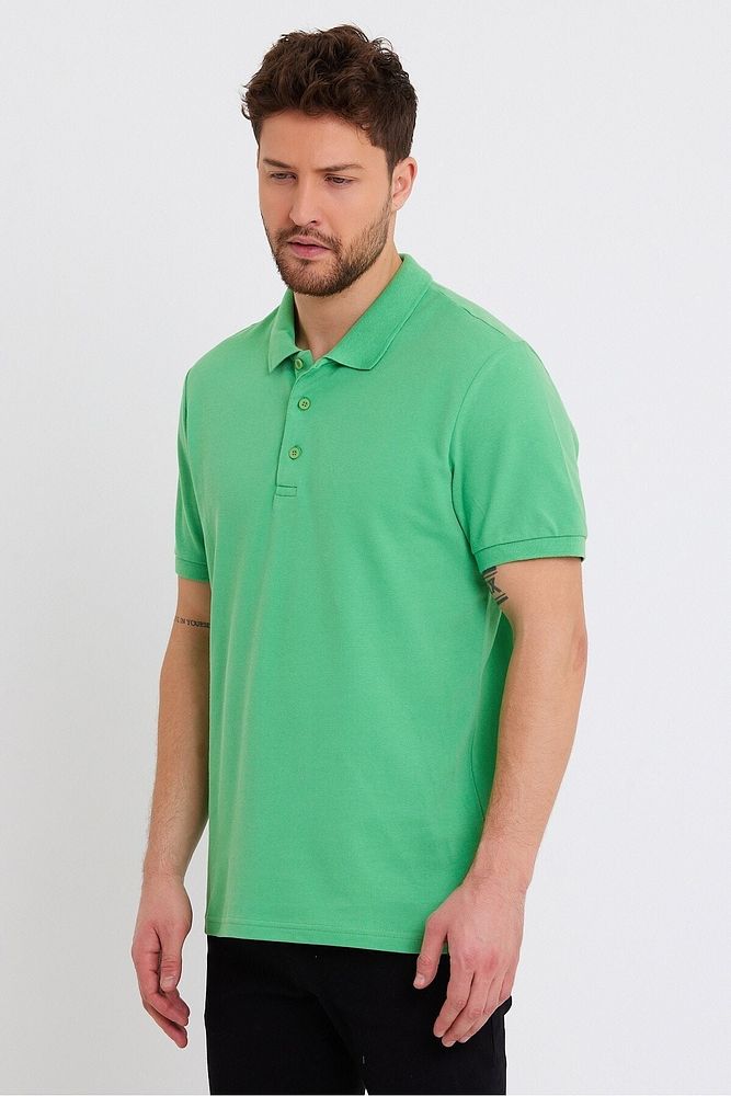 Erkek Siyah Basic Ribana Kol %100 Pamuk Polo Yaka T-shirt