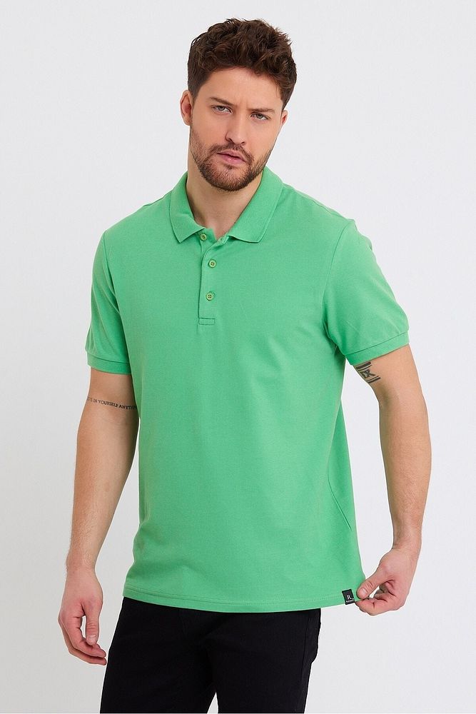 Erkek Siyah Basic Ribana Kol %100 Pamuk Polo Yaka T-shirt