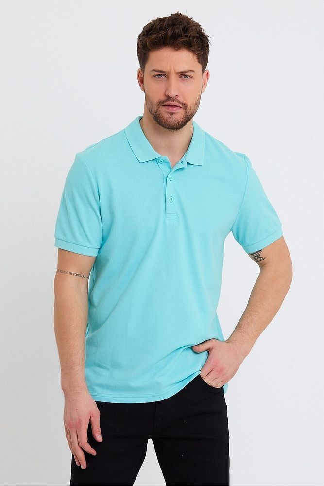 Erkek Siyah Basic Ribana Kol %100 Pamuk Polo Yaka T-shirt