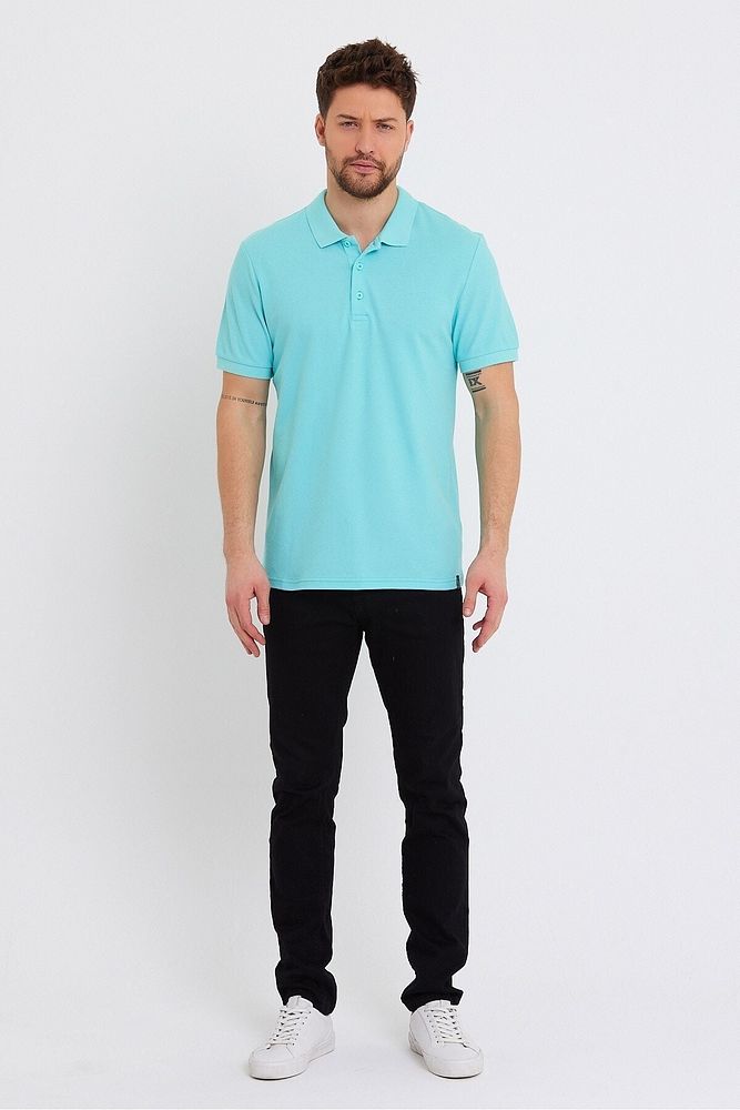 Erkek Siyah Basic Ribana Kol %100 Pamuk Polo Yaka T-shirt