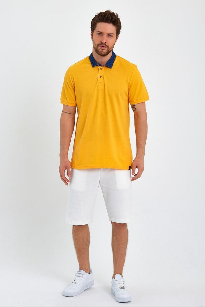 Erkek Beyaz Denim Pamuklu Polo Yaka Tshirt