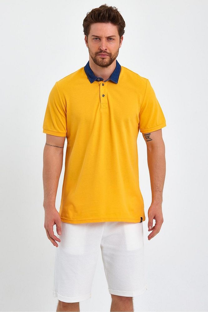 Erkek Beyaz Denim Pamuklu Polo Yaka Tshirt